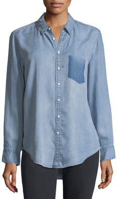DL1961 Premium Denim Nassau Manhattan Button-Front Mid-Wash Chambray Shirt