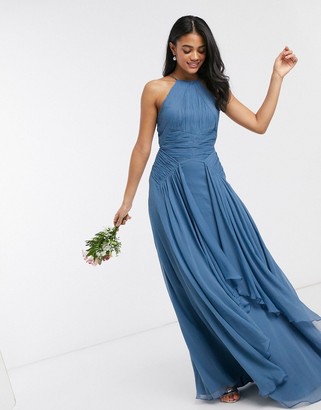 ASOS DESIGN Bridesmaid pinny maxi dress with ruched bodice and layered  skirt detail in blue - ShopStyle