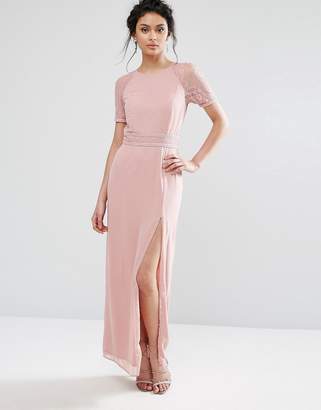 Elise Ryan Maxi Dress With Lace Sleeve And Back