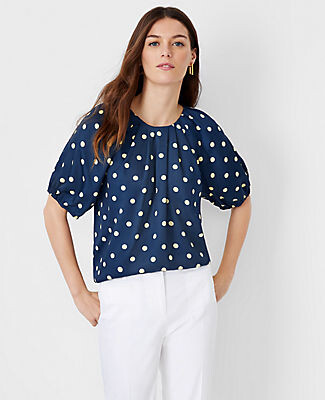 Ann Taylor Dotted Pleat Neck Top
