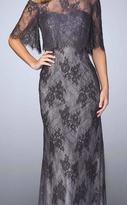 Thumbnail for your product : La Femme 24856 Beaded Lace Gown with Capelet