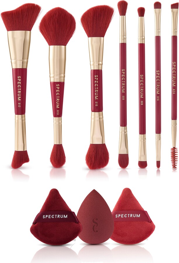 Spectrum Very Cherry 10-Piece Dual Ended Makeup Brush Sponge & Puff Set $90 Value