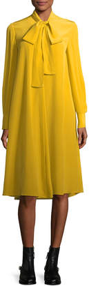 McQ Tie-Neck Long-Sleeve Silk Dress