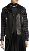 Thumbnail for your product : Moncler Souci Mixed-Media Leather Moto Jacket, Black
