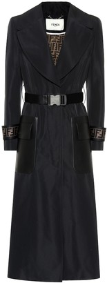 Fendi Leather-trimmed faille trench coat