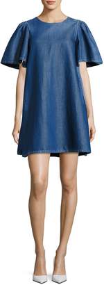 Co Denim Short-Sleeve Swing Tunic Dress, Blue