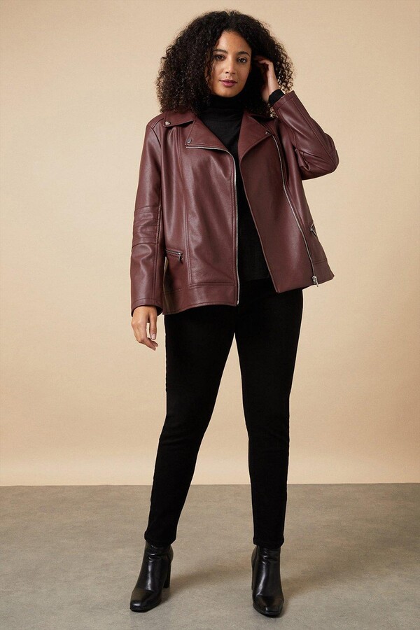 Wallis Womens Curve Brown Faux Leather Biker Jacket ShopStyle