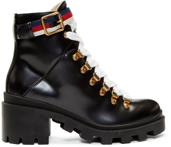 Gucci Black Leather Sylvie Boots - ShopStyle
