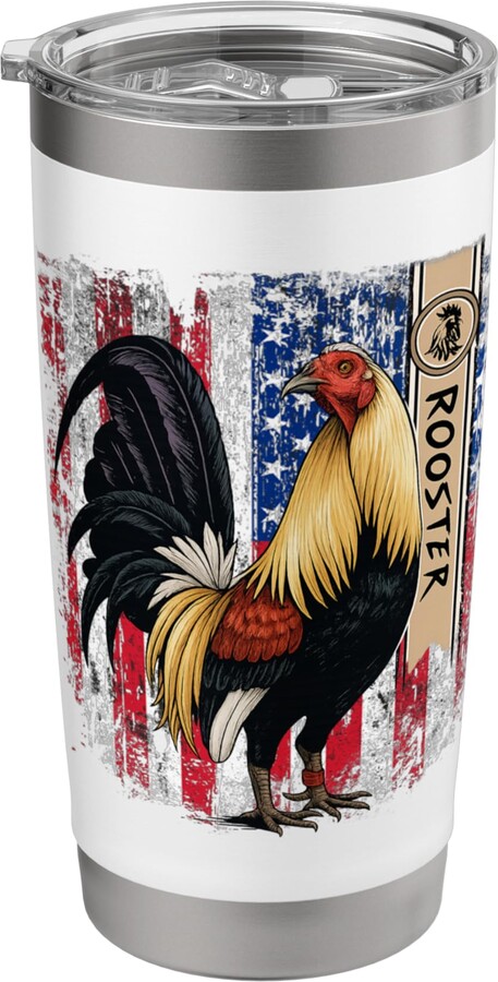 Game Fowl Cock Fight Vintage Rooster Cock Fight US Flag Stainless Steel Insulated Tumbler