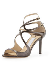 Thumbnail for your product : Jimmy Choo Ivette Crisscross Patent Leather Sandal, Gray