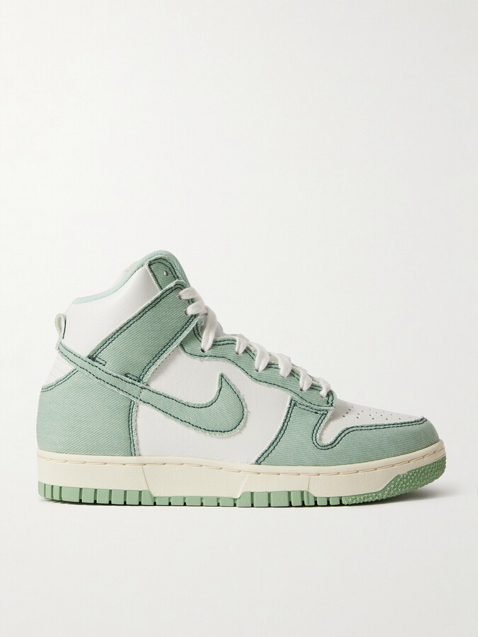 Nike Dunk 1985 Topstitched Denim And Leather High-top Sneakers - Green