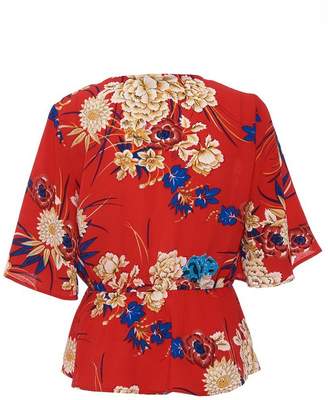 Quiz Red And Blue Floral Print Top