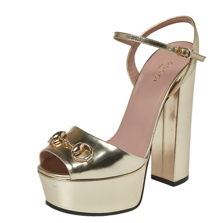 Gucci Metallic Gold Leather Claudia Horsebit Platform Sandals Size 36.5 -  ShopStyle