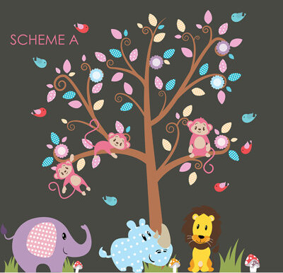 Wall Decal Source Nursery Tree, Lion and Elephant Vinyl Wall Decal