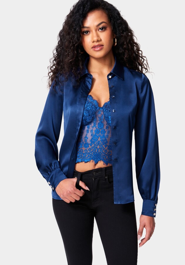 Bebe Satin Button Down Blouse ShopStyle Tops