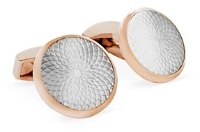 Tateossian Rose Gold Mother of Pearl Etched Circle Cufflinks