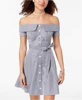 Thumbnail for your product : B. Darlin Juniors' Striped Off-The-Shoulder Button Dress