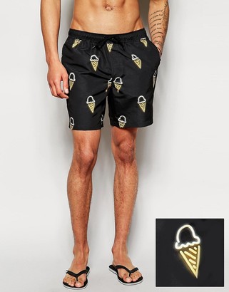 ASOS Swim Shorts In Mid Length With Ice Creams - Black