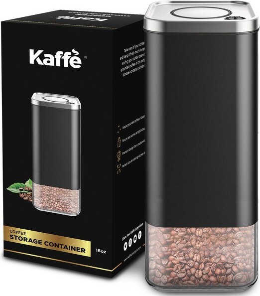 Kaffe Kaffe16ozSquareGlassCoffeeStorageCanisterwithAirtightLid-Silver:BPA-Free,Dishwasher-Safe,StainlessSteel