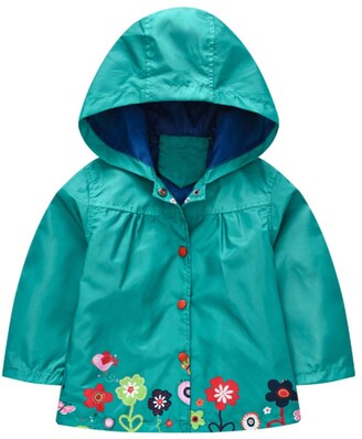 LZH Baby Girls Rain Jackets Waterproof Cute Flower Pattern Raincoat Long Sleeve Waterproof Jackets 