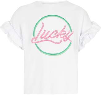 River Island Girls White 'lucky' embroidered frill T-shirt