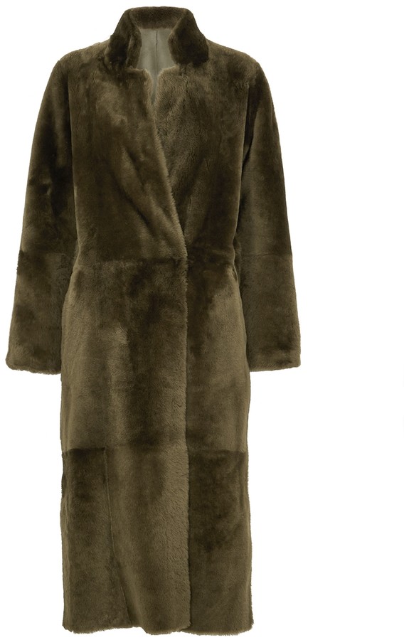 Anne Vest Dark green reversible shearling trench coat - ShopStyle