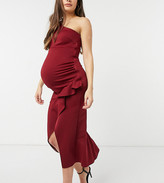 Thumbnail for your product : True Violet Maternity one shoulder bodycon dress with frill in wine
