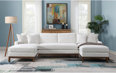 Latitude Run Valiant Ivory Chenille Sectional Sofa W/4 Pillows
