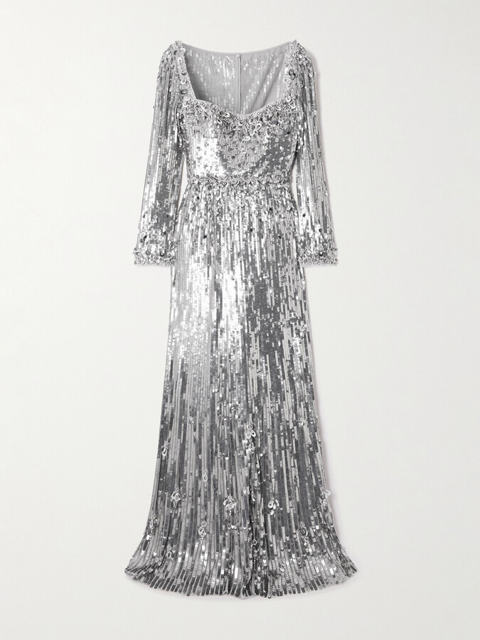 Jenny Packham Kestra Embellished Sequined Tulle Gown - Gray