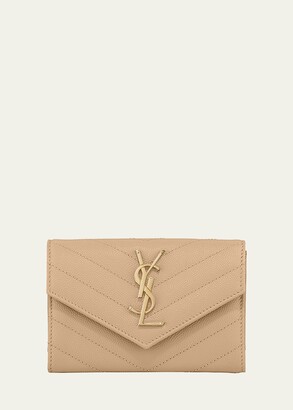 Saint Laurent Ysl Grain De Poudre Leather Card Case, Golden Hardware in  White