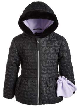 S. Rothschild Toddler Girls Hooded Quilted Coat With Faux-Fur Trim & Mittens