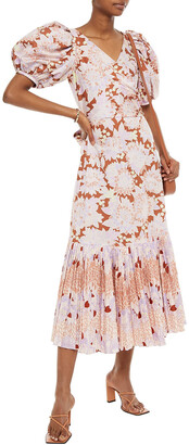 Kate Spade Gathered Floral-print Cotton-blend Poplin Midi Dress