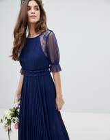 Thumbnail for your product : TFNC Pleated Maxi Bridesmaid Dress With Spot Mesh Frill Detail-Navy