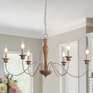 PHILOMENA 6-Light Large French Country Chandeliers 36 Inch Candle Handmade  Wooden Farmhouse Chandelier - ShopStyle
