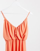 Thumbnail for your product : ASOS DESIGN cami plunge midi dress with blouson top in coral