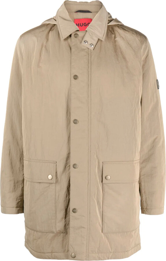 HUGO BOSS Hooded Crinkled-Finish Raincoat