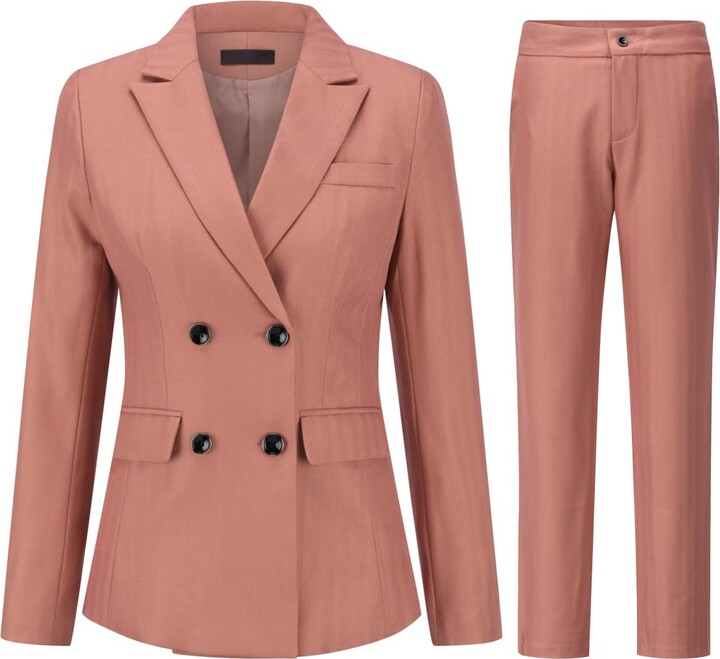 YYNUDA Women's 2 Piece Suit Slim Fit Double Breasted Trouser Suits