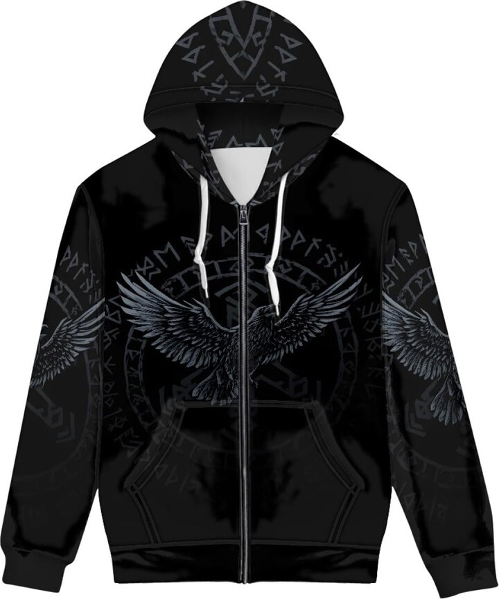 GLUDEAR Men's Vikings Tattoo Norse Mythology Graphic 3D Print Full Zip Hoodie Pullover Sweatshirt Hoodies Jackets