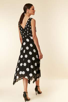 Wallis Black Polka Dot Pleated Midi Dress