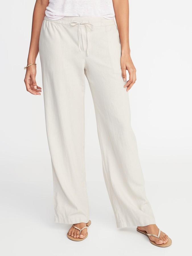 Old Navy Mid-Rise Wide-Leg Linen-Blend Pull-On Pants for Women