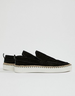 ASOS DESIGN loafers in black suede with geo-tribal detail