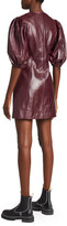 Thumbnail for your product : Ganni Puff-Sleeve Leather Mini Dress