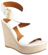 Thumbnail for your product : Fendi white leather crisscross ankle strap stacked wedge sandals