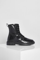 Thumbnail for your product : boohoo Croc Lace Up Chunky Hiker Boots