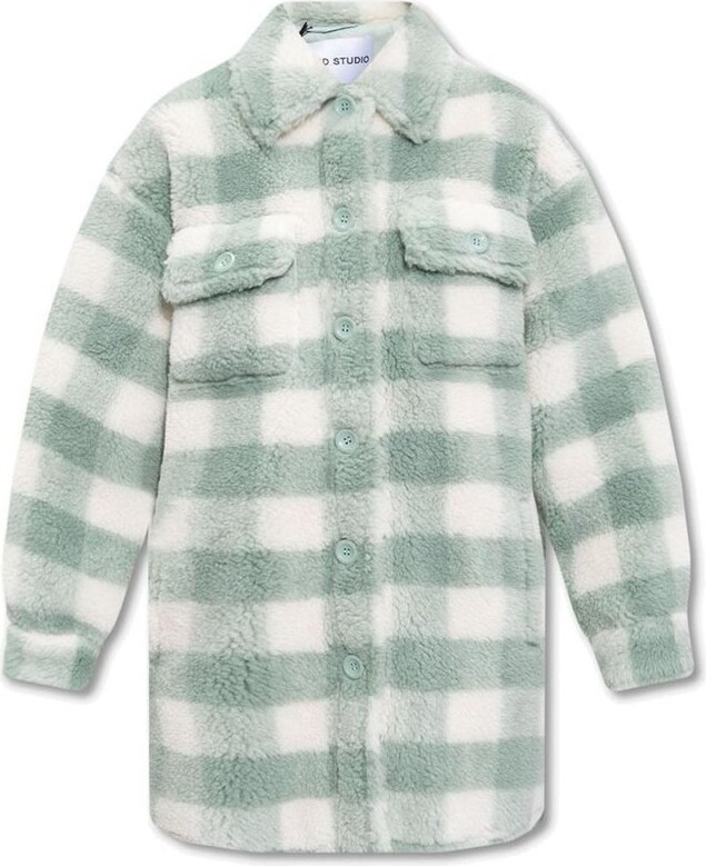 Stand Studio Checked Faux Fur Single Breasted Coat