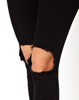 Thumbnail for your product : ASOS Ridley High Waist Ultra Skinny Jeans in Clean Black with Busted Knees
