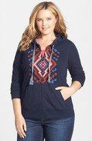 Thumbnail for your product : Lucky Brand Embroidered Zip Front Hoodie (Plus Size)