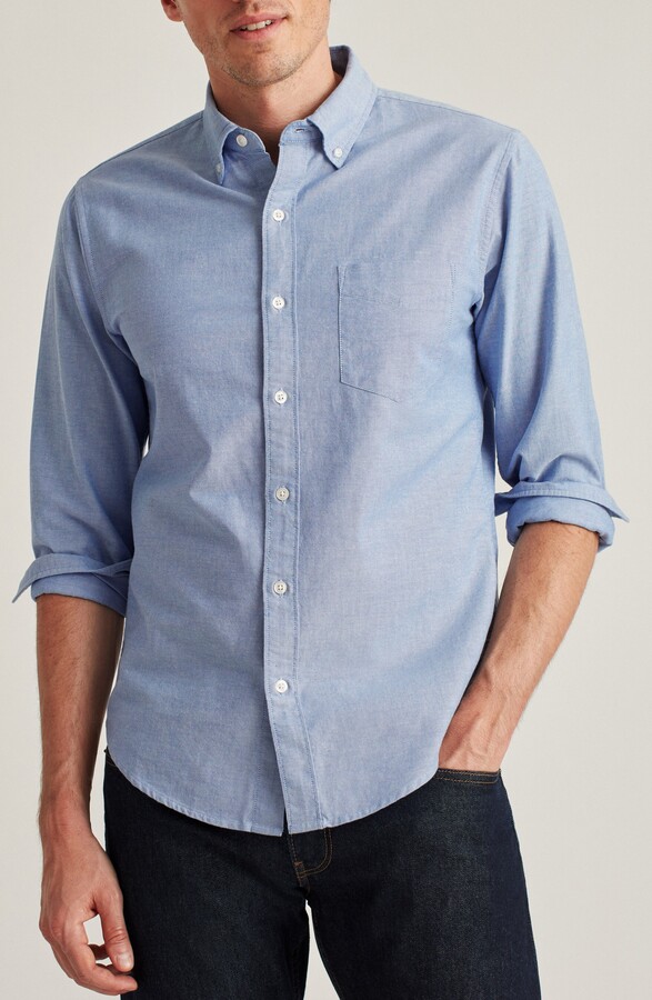 Slim Fit Solid Blue Stretch Cotton Button-Down Oxford Shirt