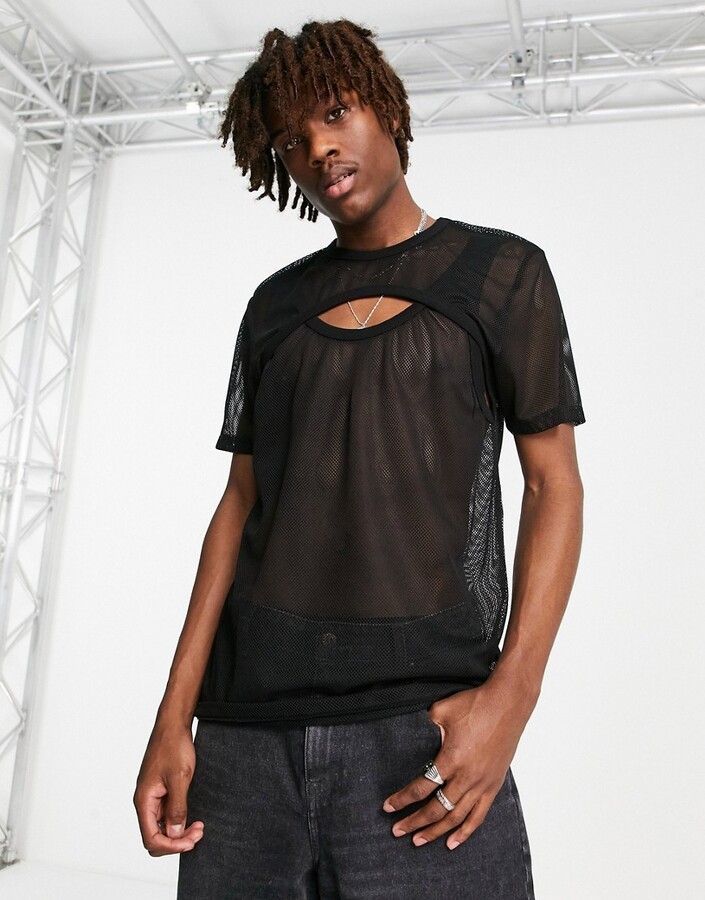 ASOS DESIGN double layer mesh t-shirt in black - ShopStyle