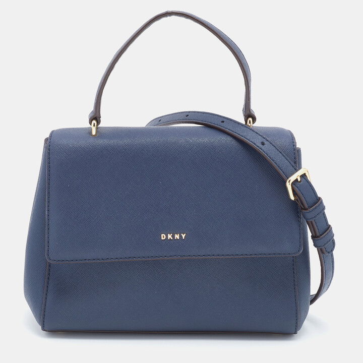 DKNY Navy Blue Saffiano Leather Top Handle Bag ShopStyle